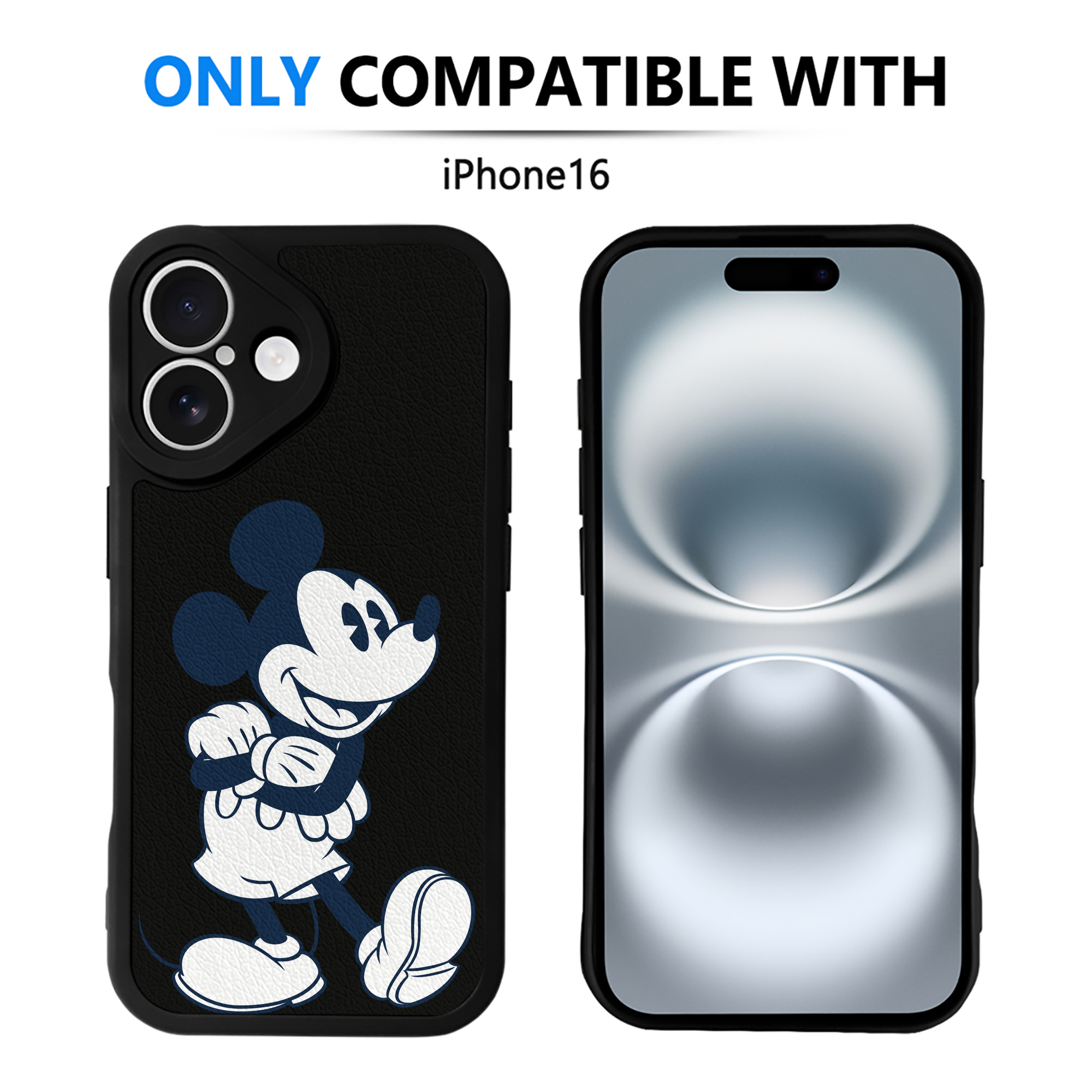 （画像用） ミッキーマウス Mickey Mouse 【iPhone 16シリーズ対応】シリコンスマホケース（レザー調） 材質：シリコン